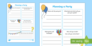 A party menu template usually has the complete list of food and beverages neatly laid out at the center of the card. Planning A Party Worksheet Teacher Made