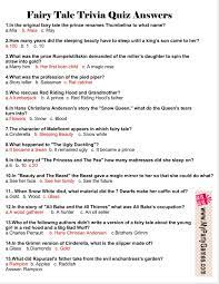 You can answer the questions in this quiz and worksheet to see what you know about fairy tales! Free Printable Fairy Tale Trivia Quiz In 2021 Fairy Tales Trivia Trivia Quiz
