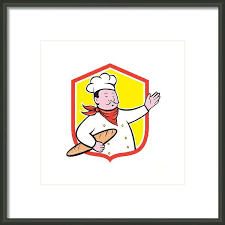Chef Cook Holding Baguette Shield Cartoon Framed Print By Aloysius Patrimonio Retro Prints Framed Prints Cartoon
