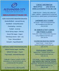 Alexander city pool ei tegutse valdkondades puhkemajad, kajutid ja kuurordid. Parks Recreation Brochure Alexander City Alabama