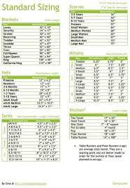 Standard Sizing Chart Blankets Hats Scarves Mittens Socks Kitchen Crochet Size Crochet Size Chart Loom Knitting