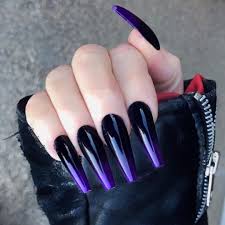 Black And Dark Blue Ombre Nails 1 2 3 Of 4 Nails By Chaunlegend Maryhadalittleglam Beautycarewow Purple Acrylic Nails Purple Ombre Nails Ballerina Nails Designs