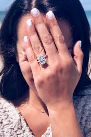 Emily ratajkowski celebrity engagement ring with full white princess and pear cut moissanite in 10k/14k/18k solid yellow/white/rose gold. Best Celebrity Engagement Rings Most Expensive And Biggest Celebrity Diamonds