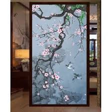 Tapisserie Asiatique Verticale Fond Bleu Cerisier Oiseau Zen Atelier Wybo En 2020 Peinture De Cerisiers En Fleur Fleur De Cerisier Cerisier