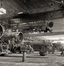 March 1943 Albuquerque New Mexico An Engine Being Carried To Another Part Of The Atchison Topeka Santa Fe Railro Old Trains Train Model Trains