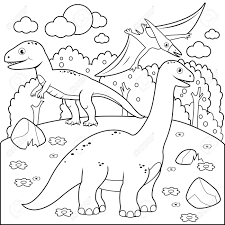 Is the tyrannosaurus rex a black or white dinosaur? Prehistoric Landscape With Dinosaurs Black And White Coloring Royalty Free Cliparts Vectors And Stock Illustration Image 96919060