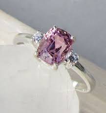 Promise Rings With Pink Stones Cushion Pink Spinel Silver Ring Gemstone Jewelry Three Stone Ring Jewelry Pink Spinel Spinel Jewelry