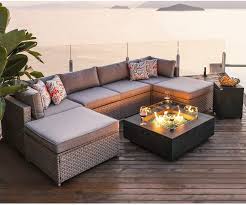 Small fire pits range from 20 to 25 inches in diameter and usually consist of a bowl. Amazon Com Cosiest 8 Piece Fire Pit Table Outdoor Furniture Sofa Gray Wicker Cushion Sectional W 35 Inch Square Graphite Fire Heater 50 000 Btu W Wind Guard And Tank Outside 20 Gallon For Garden Pool Garden