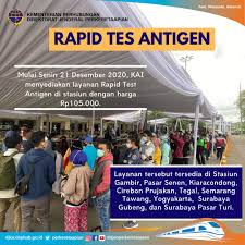 Ketentuan pelaksanaan rapid test antigen, sebagai berikut: Ditjenperkeretaapian Auf Twitter 2 Biaya Rapid Test Antigen Di Stasiun Dikenakan Tarif Rp 105 000 Dan Sementera Ini Hanya Tersedia Di Stasiun Gambir Kiaracondong Cirebon Prujakan Tegal Semarang Tawang Yogyakarta Surabaya Gubeng Dan