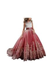 Wedding Flower Girls Dress Lace Tulle Communion Pageant Gown With Bow Burgundy Girls Pageant Dresses Kids Ball Gowns Wedding Flower Girl Dresses