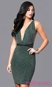Green Glitter Short Low V Neck Party Dress At Promgirl Com Hoco Dresses Glitter Party Dress Cocktail Bridesmaid Dresses