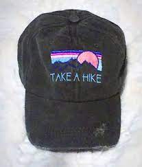 Take A Hike Distressed Hat Cute Distressed Hiking Hat Cute Etsy In 2021 Hat Design Ideas Hiking Hats For Women Hat Designs