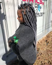 Black And Gray Box Braids Large Grey Box Braids Grey Box Braids Box Braids Hairstyles Large Box Braids