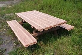 Eastern Red Picnic Table Built Using Half Round Eastern Cedar Trees This Table Is A Great Addition To Any Picnic Table Round Picnic Table Patio Dining Set