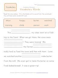 These vocabulary exercises are at a grade 1 level; Fill In The Blanks Vocabulary Worksheet 1 All Kids Network