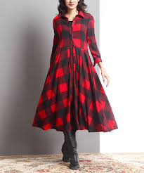 love this red buffalo check button up maxi dress by reborn