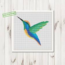 Simple Bird Cross Stitch Pattern Cross Stitch Colourful Hummingbird Pattern Modern Bird Easy Etsy In 2020 Cross Stitch Beginner Simple Cross Stitch Cross Stitch Bird