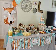 Woodland Animals Mint Grey Orange Forest Animals Baby Shower Party Ideas Photo 1 Of 18 Woodland Creatures Baby Shower Woodland Animal Baby Shower Animal Baby Shower