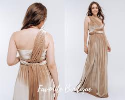 Light Beige Velvet Multi-way Maxi Wrap Dress Custom Fit Bridesmaid Gown,  Elegant Wedding or Formal Evening Dress