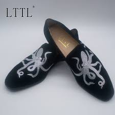 Us 126 65 15 Off Lttl New Arrival Handmade Black Suede Men Loafers Luxury Embroidered Octopus Rhinestone Mens Dress Shoes Slip On Loafer Shoes In