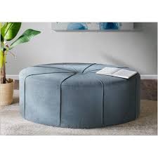 Blue Fabric Oval Coffee Table Ottoman With Welting Ottoman Coffee Table Ottoman Table Fabric Coffee Table