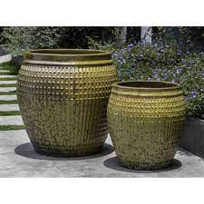 Peach & pebble 12 in. Ventana Extra Large Ceramic Planter Avocado Kinsey Garden Decor