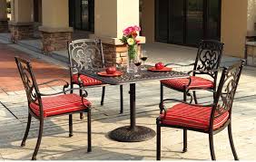 This set features a round dining table and four dining chairs. Patio Furniture Dining Set Cast Aluminum 36 Square Table 5pc Santa Barbara