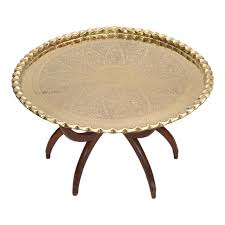 The beautiful rounded edges of this walnut finish low profile coffee table are bound to enhance the. Mid Century Modern Round Walnut Spider Leg Bronze Moroccan Tray Coffee Table Chairish