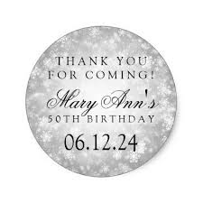Thank You Gift Ideas For 50th Birthday 50th Birthday Thank You Silver Winter Wonderland Classic Round Sticker Zazzle Com Birthday Thank You Birthday Stickers Winter Birthday Parties