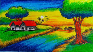How to draw simple scenery with oil pastels step by step for beginnershello friends today i show you how to draw and paint how to draw scenery step by step f. Sunset Scenery Oil Pastel Drawing Easy And Beautiful Novocom Top