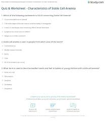 Quiz Worksheet Characteristics Of Sickle Cell Anemia Study Com