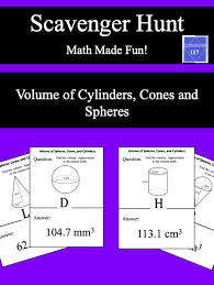 Scavenger Hunt Volume Of Cylinders Cones And Spheres In 2020 Scavenger Hunt Volume Math Math Classroom