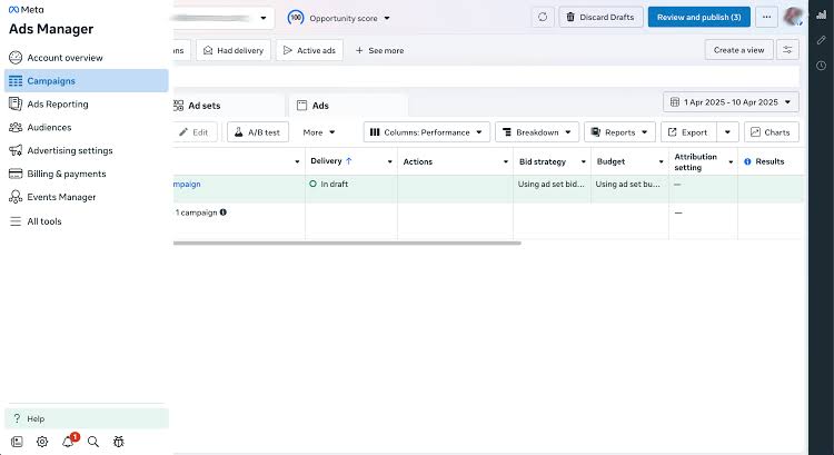 Meta Ads Manager interface dashboard, AI generated
