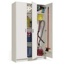 Porte balai mural, support mural en acier inoxydable organisateur vadrouille de rangement monté sur placard à balai cintre à outils robuste avec 3 clips et 4 crochets pour garage de cuisine. Armoire Rangement Nettoyage 3 Portes En Melamine Coloris Blanc Dim H180 X L108 8 X P37 Cm Cdiscount Maison