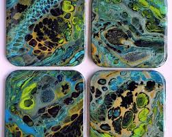 Hand Painted Wood Coaster Set Of 4 Functional Art Abstract Etsy Coaster Art Hand Painted Wood Hand Painted