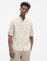 Celio club homme décontracté chemise lin shirt manches courtes polo xl. Chemise Regular Col Mao 100 Lin Tamao Naturel01 Vue De Face Celio France Chemise Mens Tops Clothes