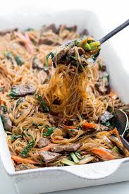 Japchae Korean Stir Fried Glass Noodles Momsdish Sweet Potato Noodles Recipe Beef Lo Mein Recipe Easy Glass Noodles Recipe