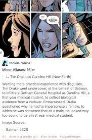 Oh My Gosh Tim Undercover As Carolin Hill Superhero Comic Tim Drake Red Robin Detective Comics