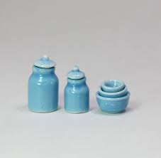 pale blue kitchen canister and bowl set