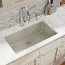 Mark the counter's back edge to center the sink with the sink still upside down, pack a thick roll of plumber's putty under the strainer's lip and push it up through the sink's drain hole. Elkay Quartz Classic 33 L X 18 W Undermount Kitchen Sink Wayfair Ca In 2020 White Granite Countertops White Kitchen Countertops Granite Countertops Kitchen