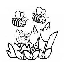 Flowers And Funny Bees Coloring Page For Kids Flower Coloring Pages Printables Free Wuppsy Com Bee Coloring Pages Coloring Pages Cartoon Flowers