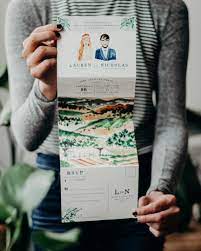 Illustrated Fold Out Watercolor Wedding Invitations Undangan Perkawinan Perkawinan Undangan
