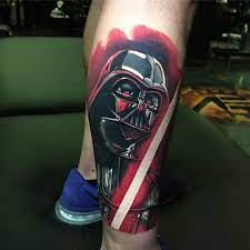 Black ink darth vader tattoo on half sleeve. Darth Vader Tattoo By Poch Tattoos