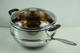 Kotoshi Two Layer 13 Inch Multi Ply Clad Stainless Steel Wok Stir Fry Pan With Anti Splattering Fender And Lid Stir Fry Pan Pan Wok