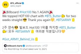 The song has now completed six weeks in a row as a chartbuster on the billboard hot 100 chart. Will It Outperform Dynamite Bts Butter Topped The Billboard Charts For 2 Weeks In A Row