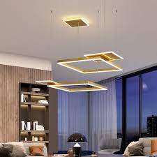 Modern Led Square Chandelier Lighting With Remote Control Gold Dimmable Ceiling Pendant Lig Chandelier In Living Room Dining Living Room Ceiling Pendant Lights