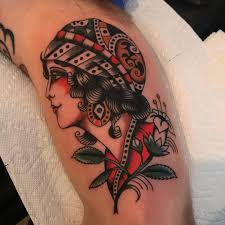 Old School Traditional Woman Portrait Tattoo
