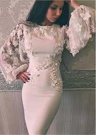Magbridal Splendid Satin Jewel Neckline Long Sleeves Knee Length Sheath Column Cocktail Dress With Lace Appli In 2020 Evening Dresses Long Soiree Dress Elegant Dresses