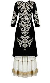 Black And Silver Punjabi Suit Pakistani Dress Black And White Thread Embroidered Sharara With Velvet Shirt Indian Pakistani Bollywood Sha Dresses Pakistani Dresses Indian Designer Wear