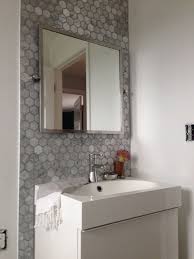 Floor to ceiling tiles bathroom. Bathroom Renovation Marble Hex Tile Backsplash Floor To Ceiling With A Floating Wall Mounted S Vanity Backsplash Bathroom Backsplash Floating Sink Vanity
